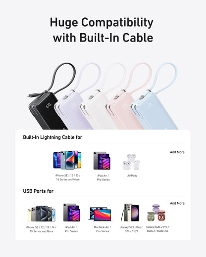 Anker Power Bank (10K, Fusion, Built-In Cable)