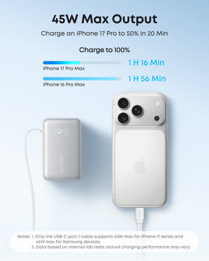 Anker Nano Power Bank (10K, 45W, Built-In Retractable USB-C Cable)