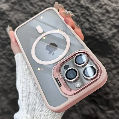 Luxury Magnetic Shockproof Phone Case For iPhone 16 17 15 14 13 12 11 Pro Max Funda For Magsafe Stand Glass Lens Protector Cover