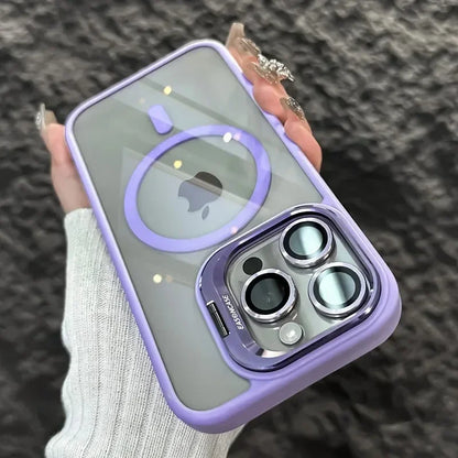 Luxury Magnetic Shockproof Phone Case For iPhone 16 17 15 14 13 12 11 Pro Max Funda For Magsafe Stand Glass Lens Protector Cover